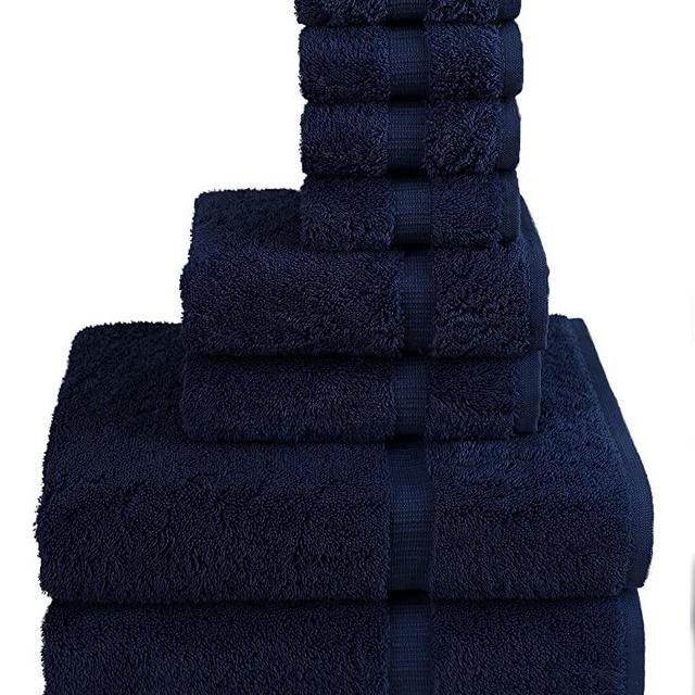 TURKUOISE TURKISH TOWEL 8 Piece Turkish Luxury Turkish Cotton Towel Set - Eco Friendly, 2 Bath Towels, 2 Hand Towels, 4 Wash Clothes (Navy)