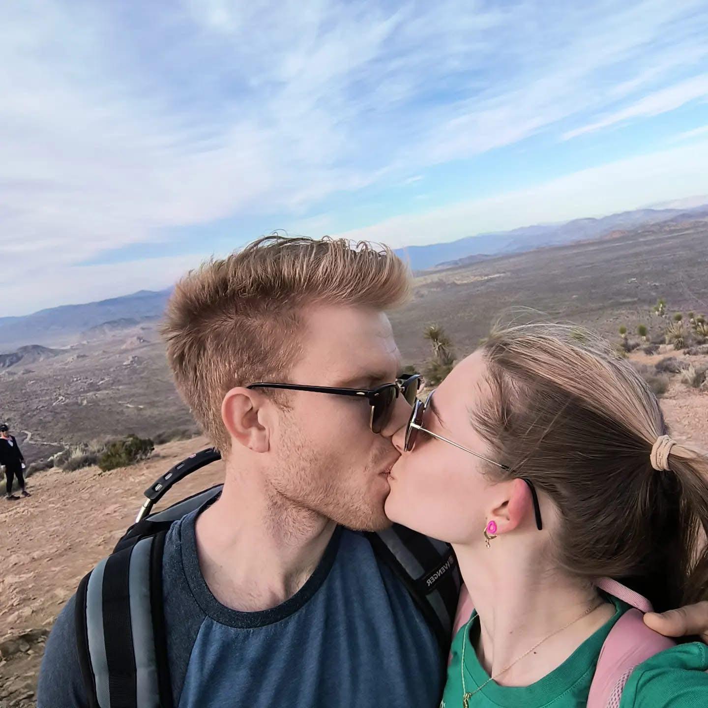 At the top of Ryan’s Mountain in Joshua Tree during our first Valentine’s getaway