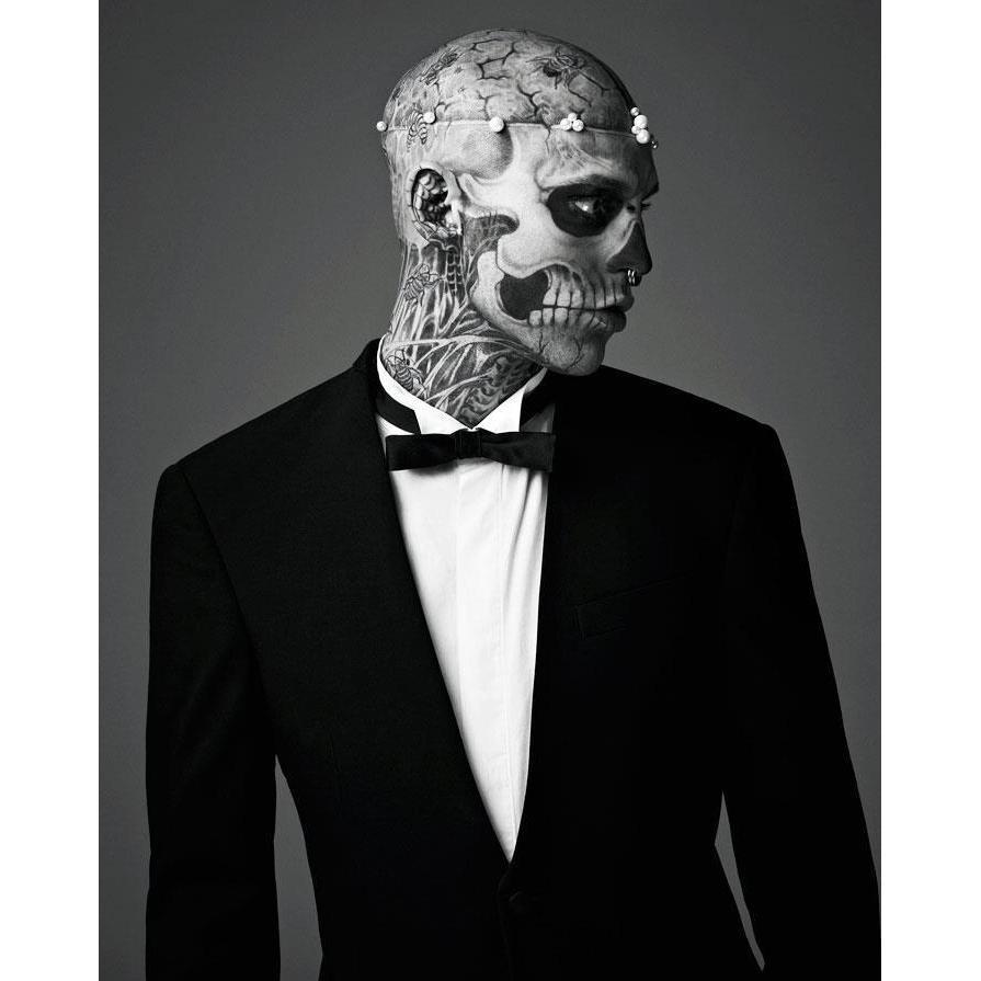 Tux or Suit with Zombie or Skeleton Makeup.