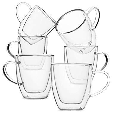 BTäT- Small Espresso Cups, Demitasse Cups, Set of 6 (2.0 oz, 60 ml), Glass Coffee Mugs, Double Wall Glass Cups, Cappuccino Cups, Latte Cups, Clear Coffee Cup, Tea Glass, Espresso Glass, Glass Tea Cups