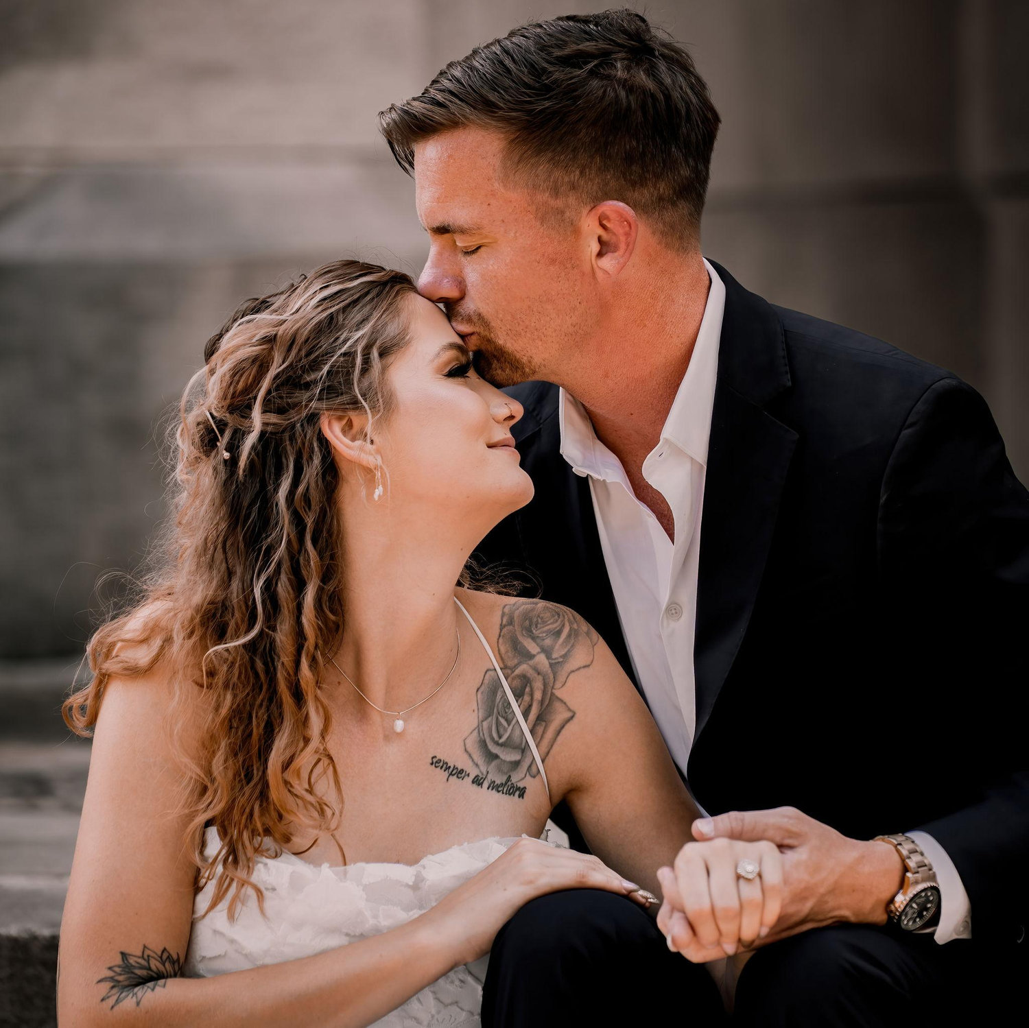 From our engagement shoot, onn the steps of the Agnes Scott's library.