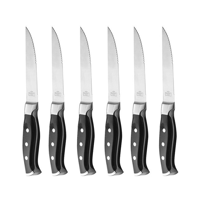 10 Strawberry Street Steak Knives, Set of 6, Stainless Steel/Black