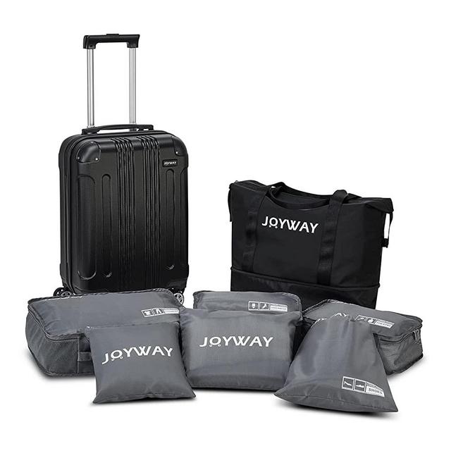 Carry on Luggage 8-Piece Travel Set,22x14x9 Airline Approved Suitcase with Spinner Wheels,Hard Suitcase with TSA Locks(20Inch Black)