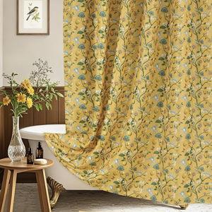 Green Floral Bird Shower Curtain, Hummingbird Jungle Botanical Shower Curtains 72x75, Victorian Vintage Farmhouse Chic French Country Style