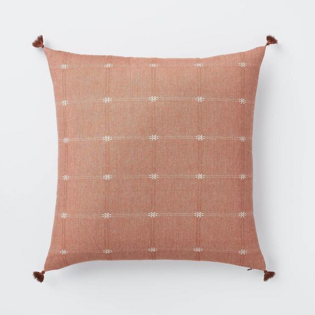 Woven Dobby Square Throw Pillow with Corner Tassels Red/Cream - Threshold™ designed with Studio McGee