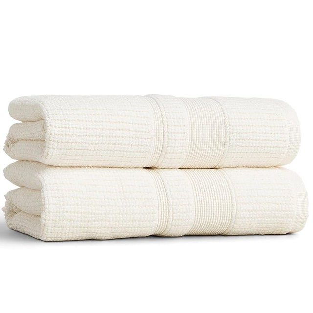 Preston Lane Douro Hand Towel Set – 2 Pack Luxury Cotton Towels, Ultra Soft & Absorbent, Quick-Dry Spa-Quality Bathroom Towels, Made in Portugal, Alabaster