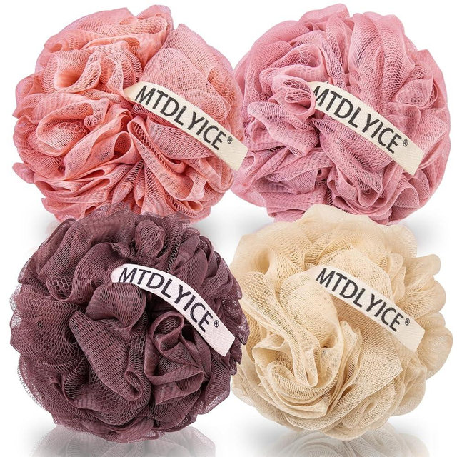 MTDLYICE Loofah Sponge, XXL Large Loofah 100g 4 Pack, Bath Sponge Soft Mesh Shower for Men, Body Scrub, Shower Pouf Bath Accessories, for Body Wash, Soap (Red Soil)