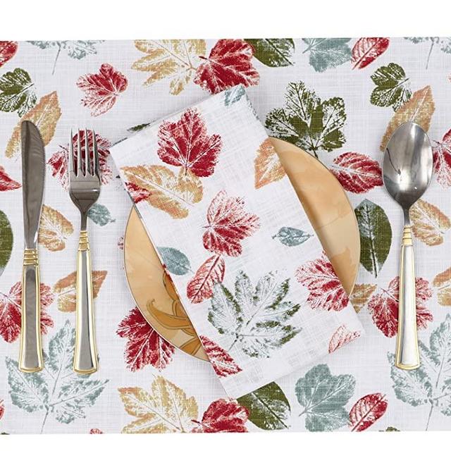 Ruvanti Placemats for Dinning Table. 100% Cotton Woven 13x19 Inch Place mats Set of 6, Stamped Leaves Design Woven Table Mats. Farmhouse Spring Cloth Tablemats for Christmas / Thanksgiving Dinners.