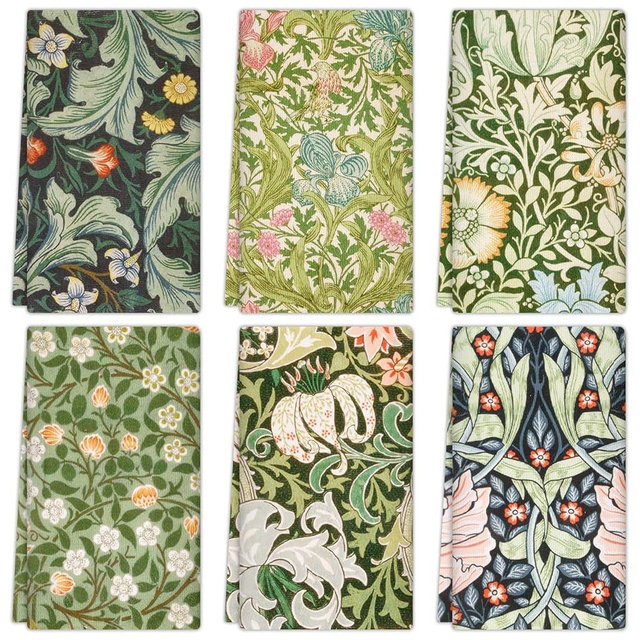 Quera 6 Pack William Morris Floral Kitchen Towels Dish Cloth Decorative Counter Tea Towels for Home Cooking Clean Kitchen Party Supplies- 18 X 28 Inches