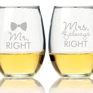 Mr Right and Mrs Always Right Stemless Wine Glass (set of 2)