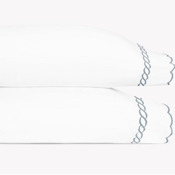 Classic Chain Scallop Pillowcase - Pair | Matouk Luxury Linens - Hazy Blue