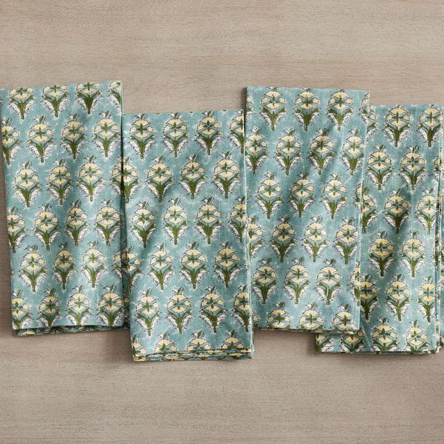 Block Print Shyla Blue Cotton Napkin, Set of 5