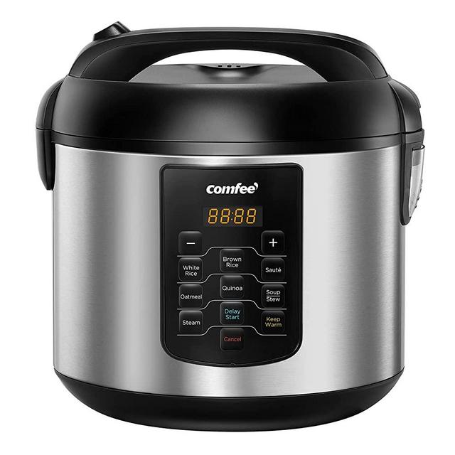 COMFEE' Rice Cooker, 8-in-1 Stainless Steel Multi Cooker, Slow Cooker, Steamer, Saute, and Warmer, 5.2 QT, 20 Cups Cooked, Brown Rice, Quinoa and Oatmeal, 8 One-Touch Programs