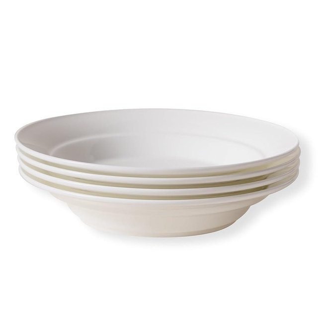 Acyhggi Ceramic Pasta Bowls Set of 4, 13.5oz/22oz Wide Rim Porcelain Soup Bowls - Oven & Dishwasher Safe, Lead-Free Dinnerware for Italian Pasta, Salad, Family Dining (White)