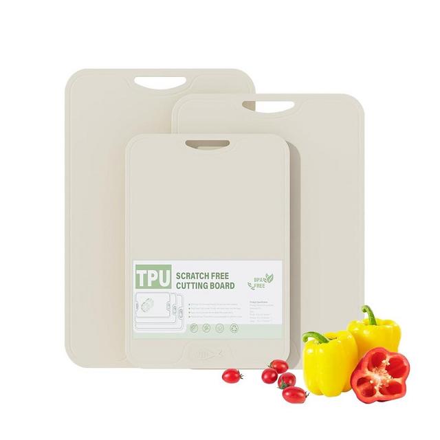 TPU Cutting Boards for Kitchen, Chopping Board Set of 3, Non Slip Cutting Boards with Juice Groove, Knife Mark Resistant Chopping Mat, BPA Free, Dishwasher Safe, Space Saving Cutting Board Cream White