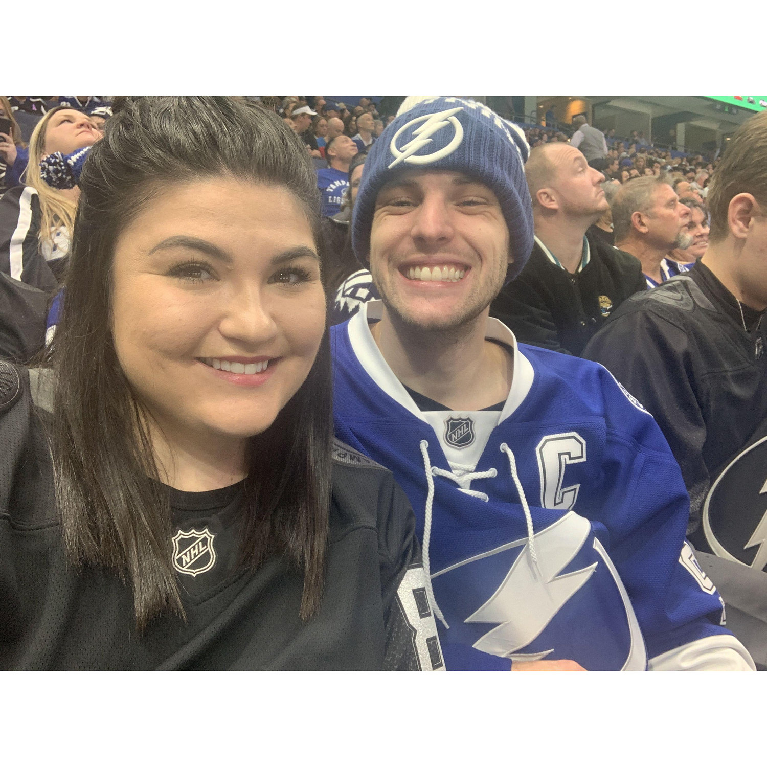 2020. We were watching the Lightning play at Amalie Arena. A random man in line gave us FREE tickets center ice second row. Tyler smiled like that all night :)