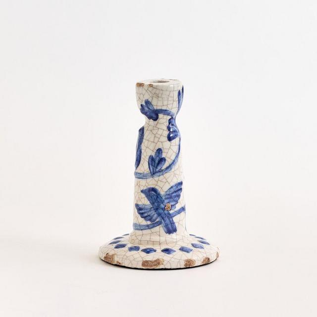 Montrose Candlestick: White/Blue: Small Taper