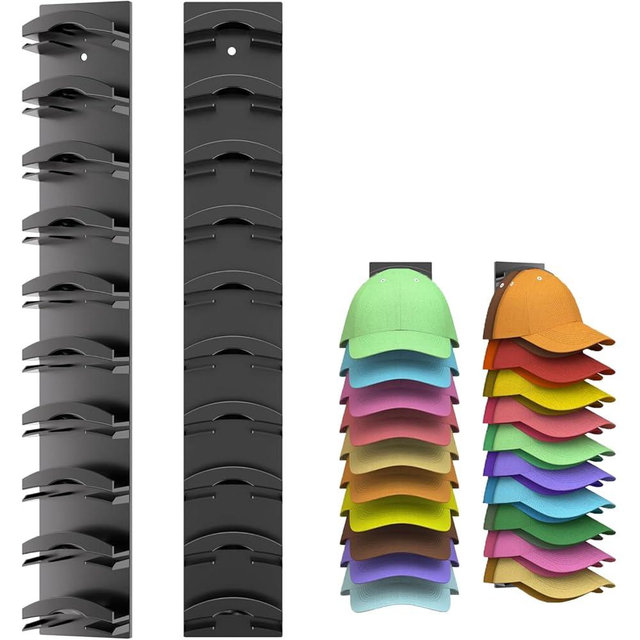 Gcdaxour Hat Organizer for Baseball Caps 2 Pack Hat Rack for Wall with Strong Adhesive Hat Hanger Holder Display for Door Closet Hold up to 20 Hats Multilayer Ball Cap Storage Two Mounting Option