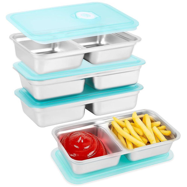 Loscarol 4 Pack Stainless Steel Snack Containers with Lids –20 oz Double Compartment Reusable Condiment Containers – Dishwasher Safe Travel Food Storage Travel & Outdoor Camping