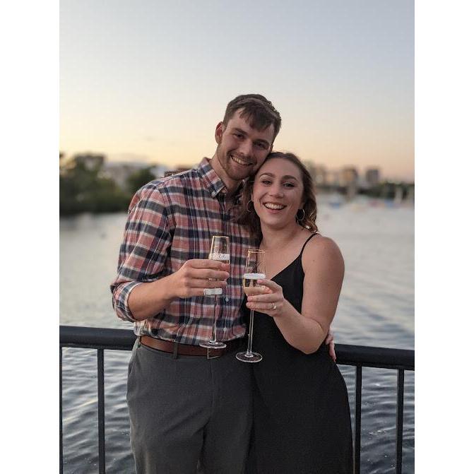 Celebrating our engagement on the Esplanade! We cannot wait to celebrate our wedding with all our friends and family October 2022!