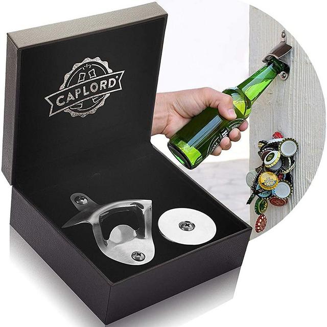 Bottle Opener Wall Mounted with Magnetic Cap Catcher - Unique Beer Lovers Gifts for Men - Great Birthday Gifts for Dad, Boyfriend, Mens Gifts Ideas for Bday, Housewarming, Present for Father's Day