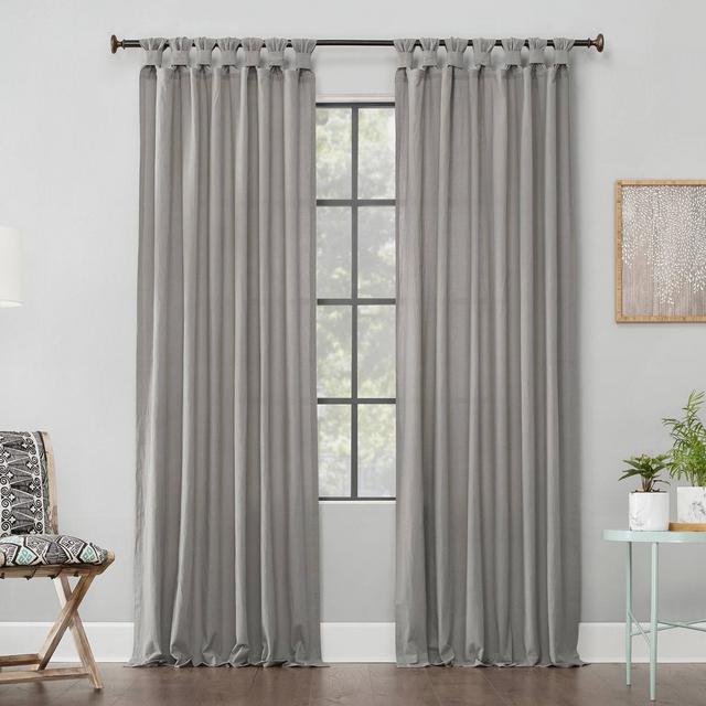 84"x52" Outdoor Washed Cotton Twisted Tab Light Filtering Curtain Panel Silver Gray - Archaeo