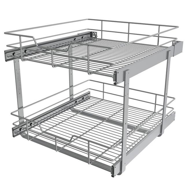 2 Tier Pull Out Cabinet Organizer 20" W X 22" D, Slide Out Drawers For Kitchen Cabinets, Pull Out Drawers For Cabinets Capacity Heavy Duty Caddy, Cabinet Pull Out Shelves Chrome-Plated,Bathroom Pantry