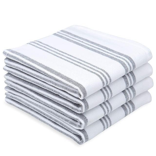 Sticky Toffee Cotton White Washcloths Set, Soft and Absorbent Terry Towels, Modern Stripe, Reusable Fingertip Towels, Quick Drying, 13 in x 13 in, 4 Pack, Gray