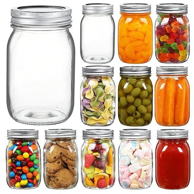 YEBODA 16 oz Wide Mouth Mason Jars 12 Pack Glass Canning Jars with Airtight Lids and Bands for Preserving, Jam, Honey, Jelly, Wedding Favors, Sauces, DIY Magnetic Spice Jars, Salad, Yogurt