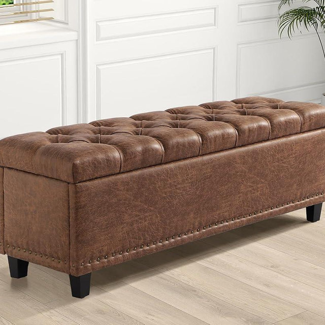 Grepatio 51" Ottoman Storage Benches, 30 Gallons End of Bed Storage Bench, Large Rectangular Ottoman, Button-Tufted Ottomans with Storage for Living Room Bedroom, Foot of Bed (Brown)