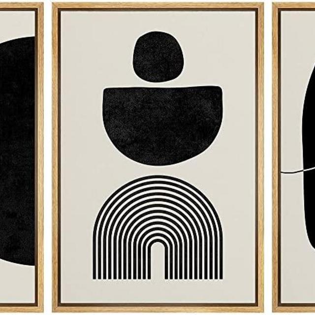SIGNLEADER Framed Canvas Print Wall Art Set Array of Circles and Semi-Circles Abstract Shapes Illustrations Modern Art Minimalist Black and White for Living Room, Bedroom, Office - 24"x36"x3 NATURAL