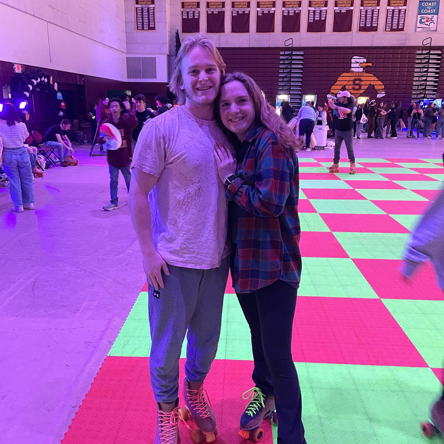 We tried out rollerskating... Coale had to help hold Chelsea up
