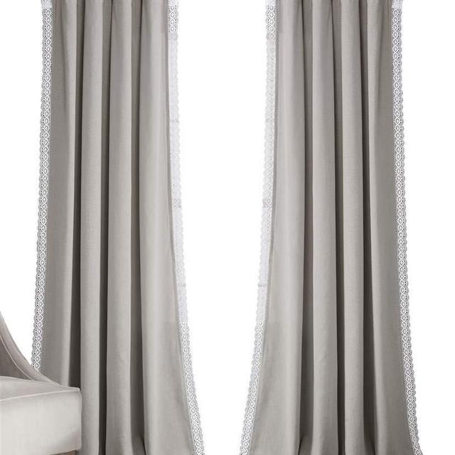 Lush Decor Rosalie Light Filtering Window Curtain Panel Set- Pair- Vintage Farmhouse & French Country Style Curtains - Timeless Dreamy Drape - Romantic Lace Trim - 54" W x 108" L, Light Gray