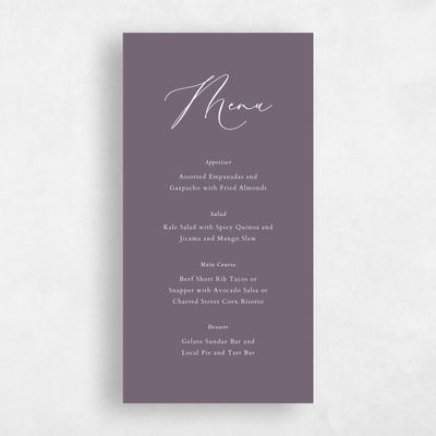 Dusty Purple Wedding Menu - Merlo