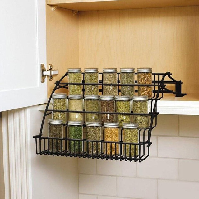 3-Tier Pull Down Cabinet Spice Rack Organizer,Metal Storage Shelf,Retractable Large Capacity Kitchen Storage Shelf Organizer for Kitchen Cabinet Cupboard Pantry