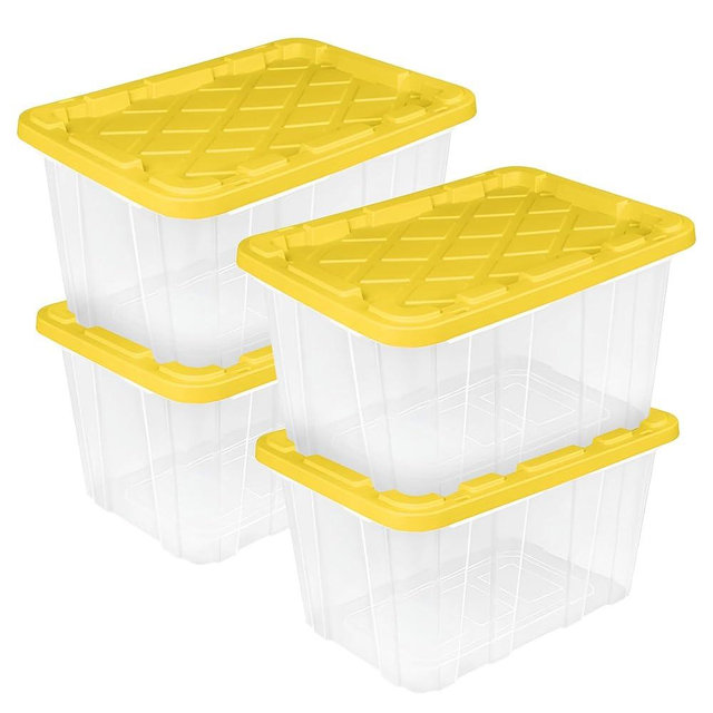 Sterilite 4 Pack Industrial Storage Box with Comfort Carrying Handles, 27 Gal, Yellow