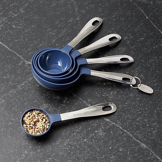 Stainless Steel and Blue Measuring Cups, Set of 5