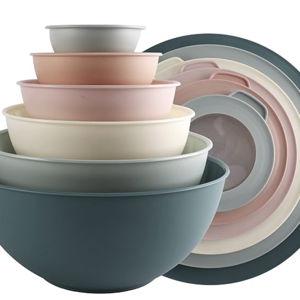 COOK WITH COLOR Mixing Bowls with TPR Lids - 12 Piece Plastic Nesting Bowls Set includes 6 Prep Bowls and 6 Lids, Microwave Safe (Teal)