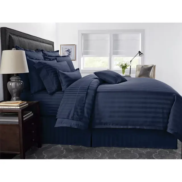 Wamsutta® 500-Thread-Count PimaCott® Damask Stripe King Duvet Cover Set in Navy