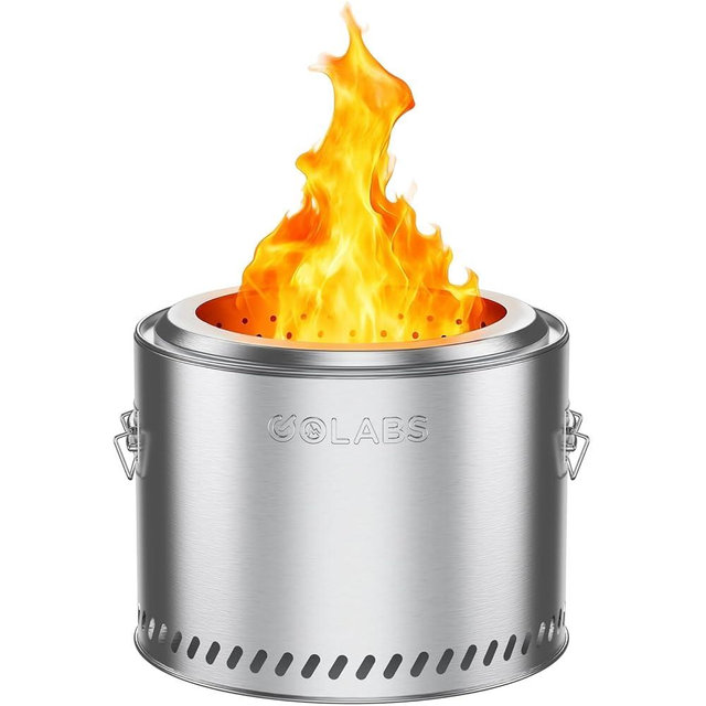 Golabs Smokeless Fire Pit 19.5", Portable with Handle, Stainless Steel Outdoor Firepit with Removable Ash Pan & Fire Poker, Easy to Clean, Efficient Heating & Less Ash, Perfect for Backyard & Camping