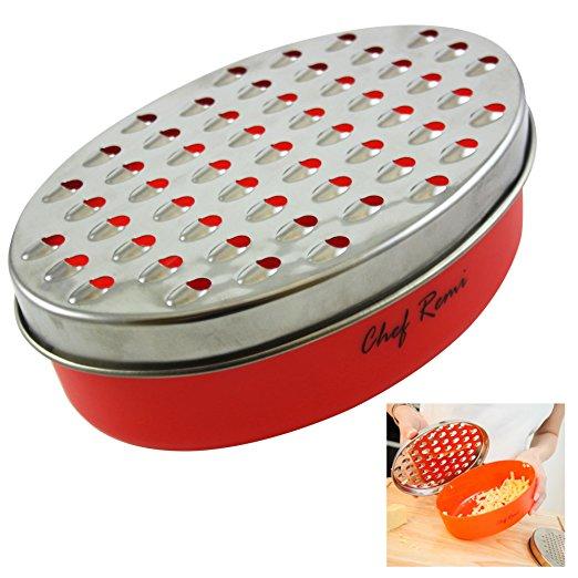 Chef Remi Cheese Grater - Lifetime Replacement Warranty - Best Food Grater for Hard & Soft Cheeses, Ginger, Vegetables. Zest Your Lemon, Orange, Nuts and Chocolate When Baking. Fine/Coarse Grates Inc.