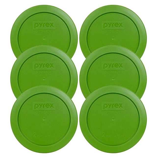 Pyrex (2) 7200 2-Cup Glass Food Storage Bowls and (2) 7200-PC Sea Glass Blue Plastic Lids, Green