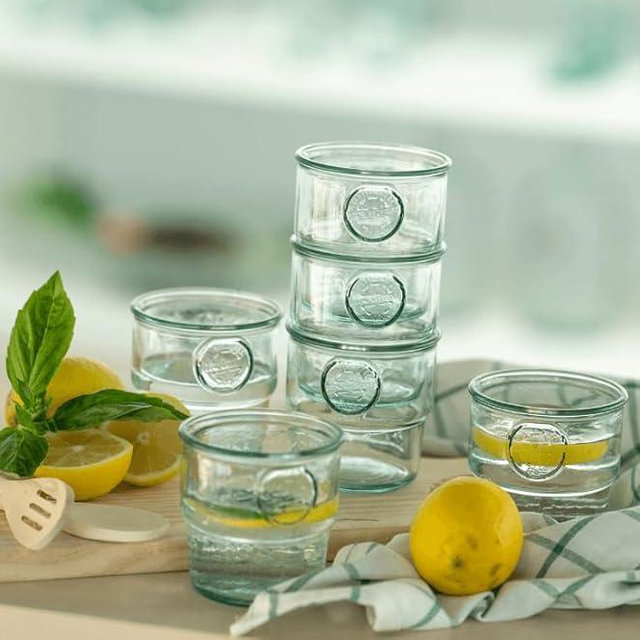 Euro Ceramica Barra Collection Stackable Recycled Glass Tumblers, 10 oz Drinking Glasses, Set of 6