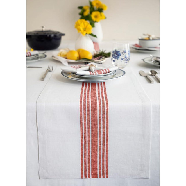 Solino Home Stripe Linen Table Runner 90 inches Long – 100% Pure Linen Red and White Christmas Table Runner 14 x 90 Inch – Machine Washable Farmhouse Table Runner for Winter, Holiday