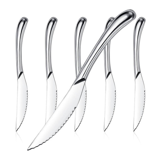 Steak Knives Set of 6, Sharp Serrated Steak Knives with Solid Handle, Premium High Carbon Stainless Steel Steak Knife Set