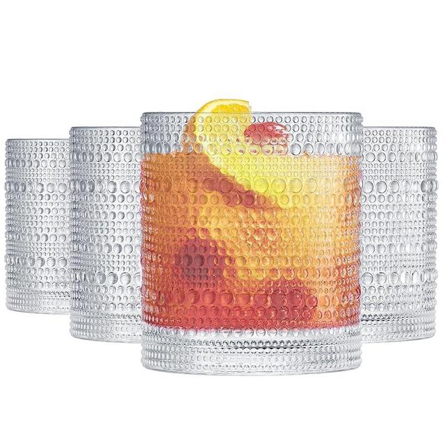 Classic Reusable Plastic Drinking Glasses, Hobnail Design, Shatterproof | 4 Set | Tritan Tumblers, Acrylic Unbreakable Beaded Cups, Dishwasher Safe 11oz, Kitchen Water Cups, BPA-free, Indoor, Outdoor