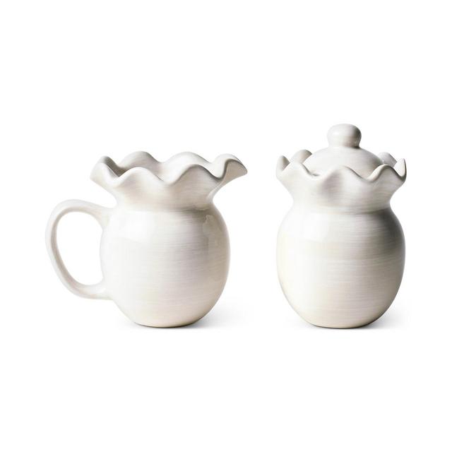 Coton Colors by Laura Johnson Signature White Ruffle Cream & Sugar Set