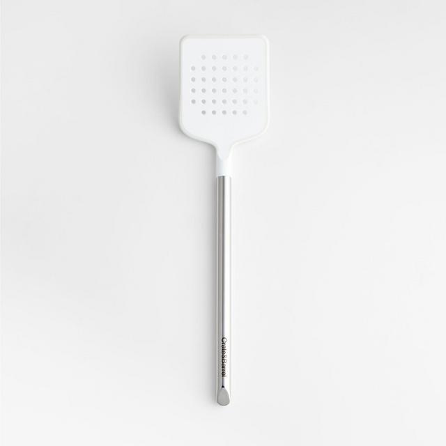 Crate & Barrel White Silicone and Stainless Steel Slotted Turner