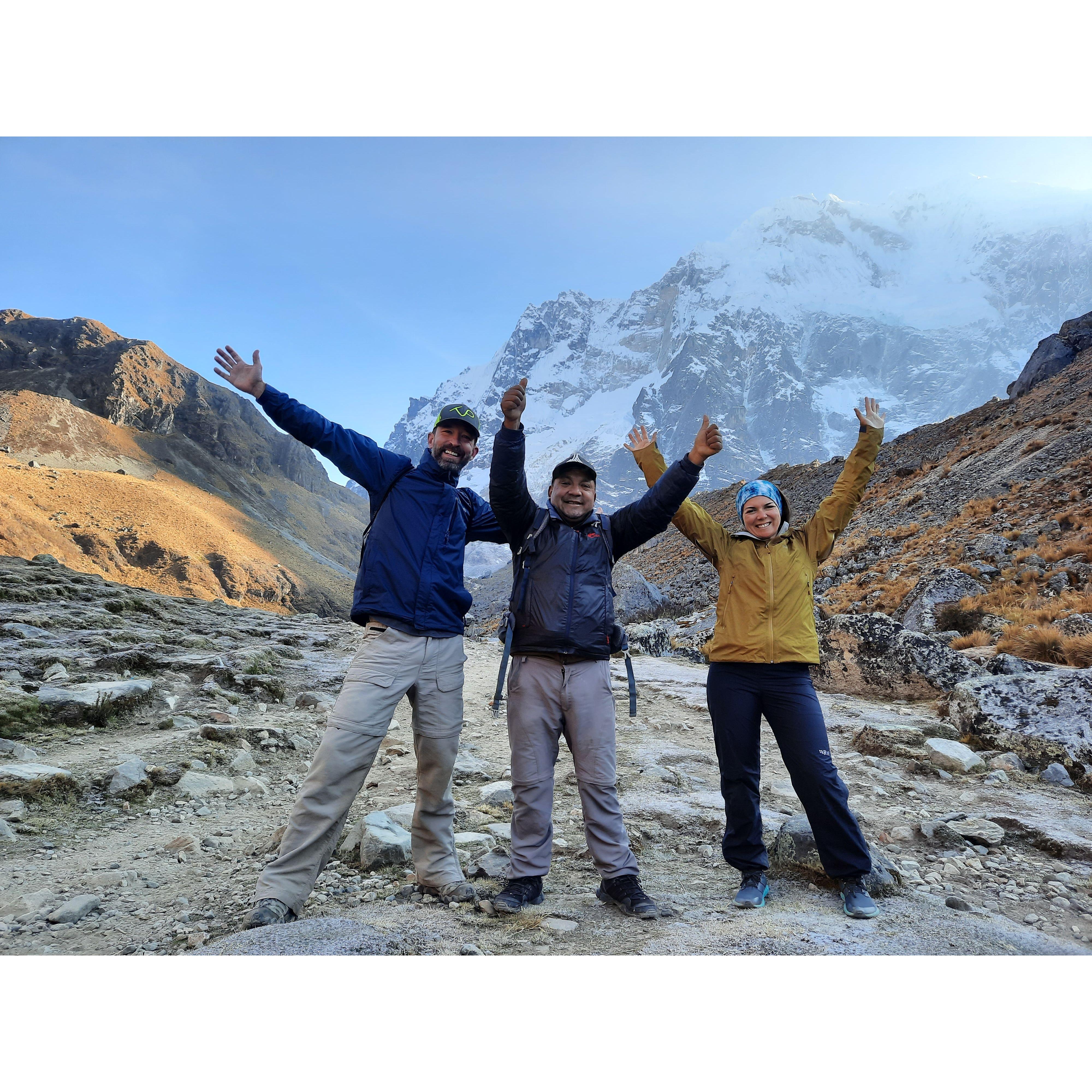 At the top of Salkantay Pass on the way to Machu Picchu with our guide, Carlos (Aug. 2023)