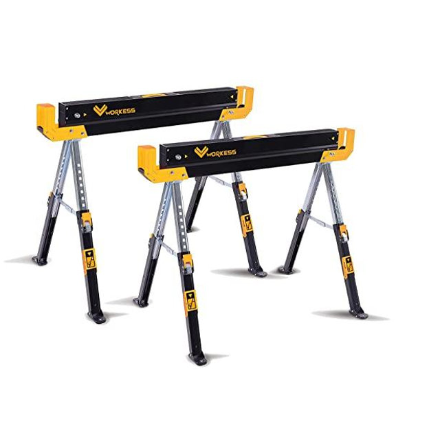 WORKNESS Sawhorse with adjustable height (24-32 in),1300 LB Capacity Table Stand with Portable Folding Legs and Easy Grip Handle, Heavy Durable Steel Construction- (WK-HPP) 2 Pack